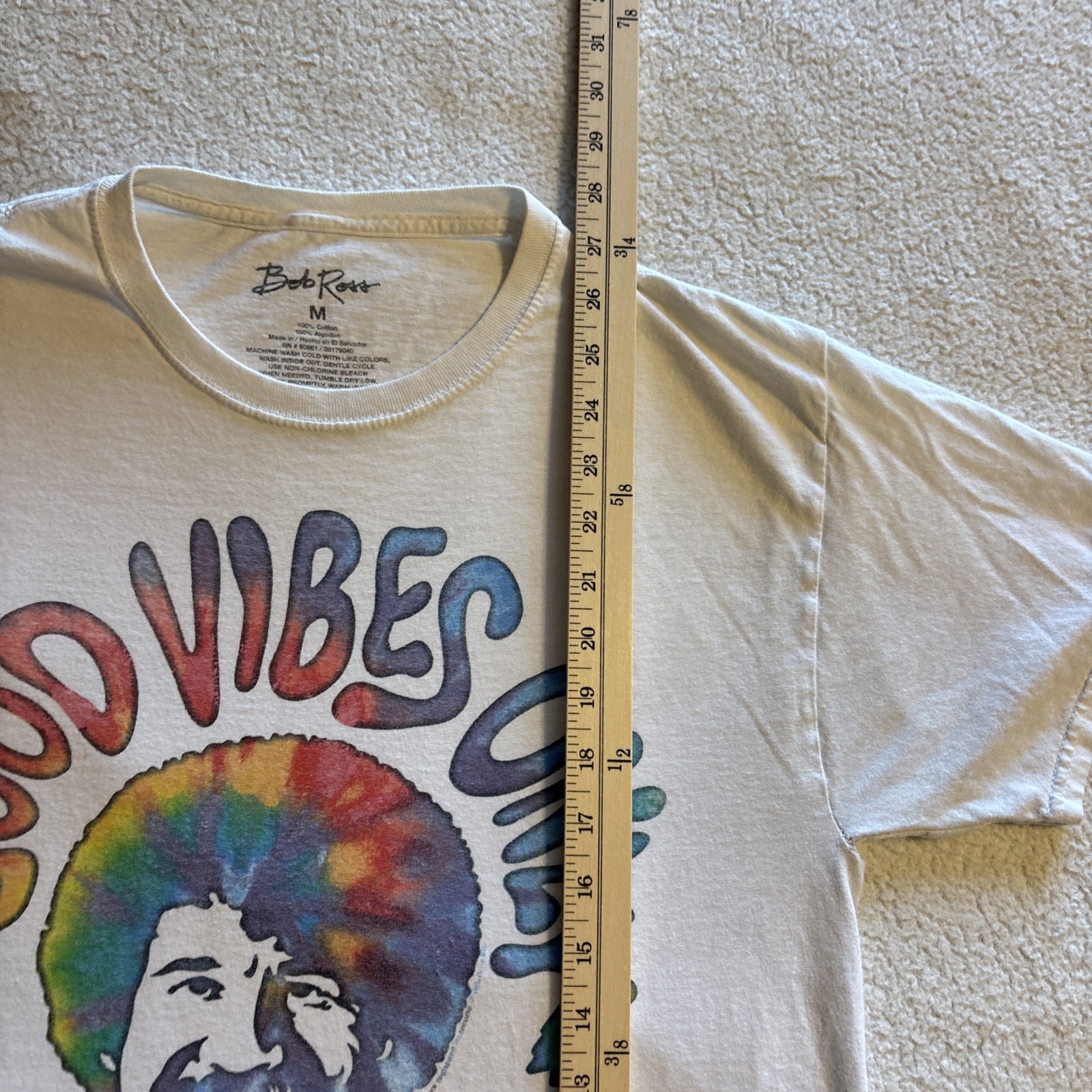 Bob Ross T Shirt Mens M 100% Cotton “Good Vibes Only” w Tie Dye Tee White