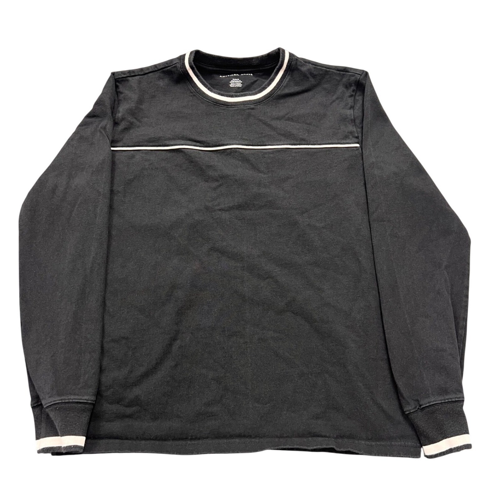 American Eagle Long Sleeve Shirt Mens Medium Black Stripe Crew Neck Skater Indie