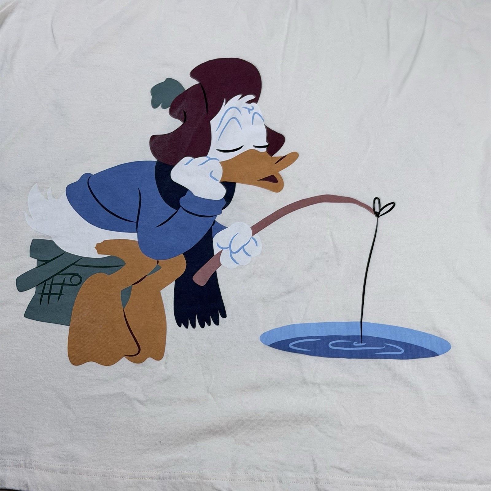 Disney Goofy Donald Duck Fishing Graphic T-Shirt Double Sided Print Beige SZ 3XL