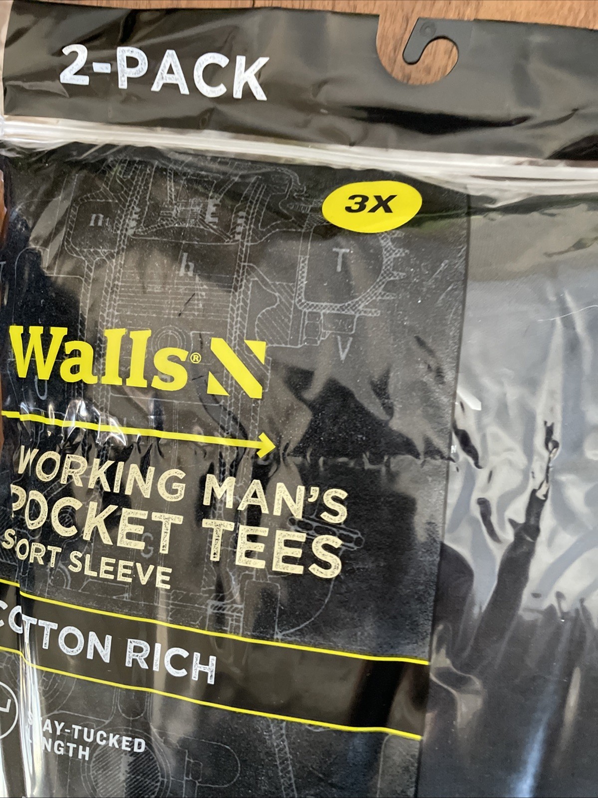 Walls Short Sleeve Working Man’s Pocket Tees 3XL Black 2 Pack New In Pkg