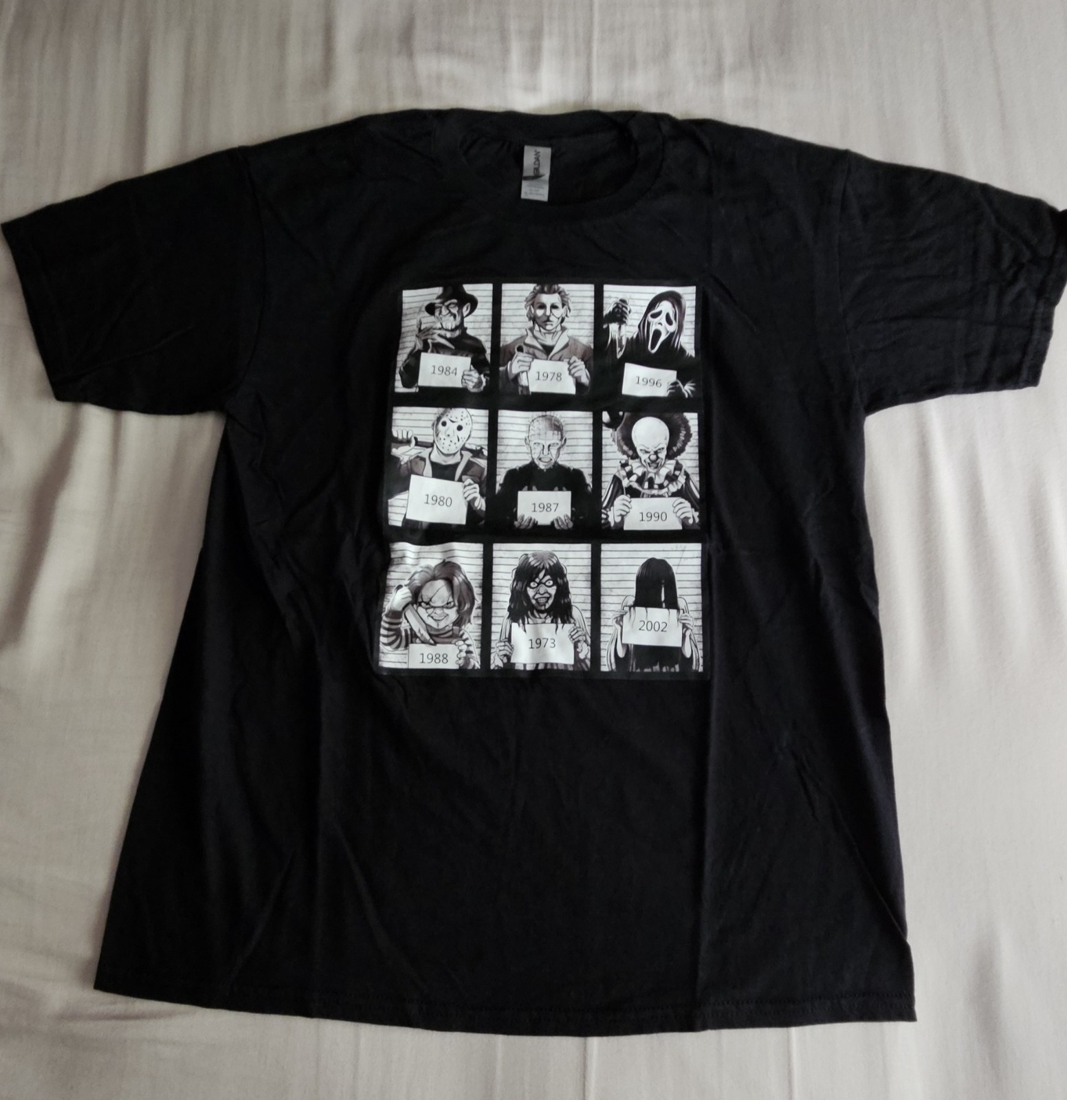 Horror Icons Mugshot Lineup T Shirt Black Size Large Freddy Jason Michael & More