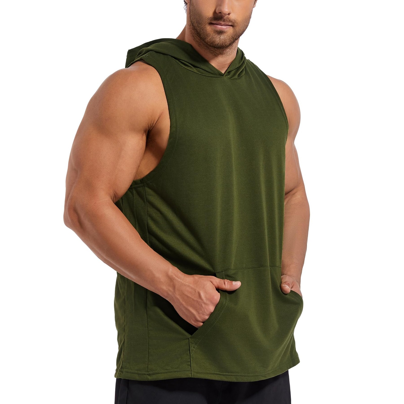 Men’s Workout Hooded Tank Tops Gym Sleeveless Hoodies Dry fit Bodybuilding Mu…
