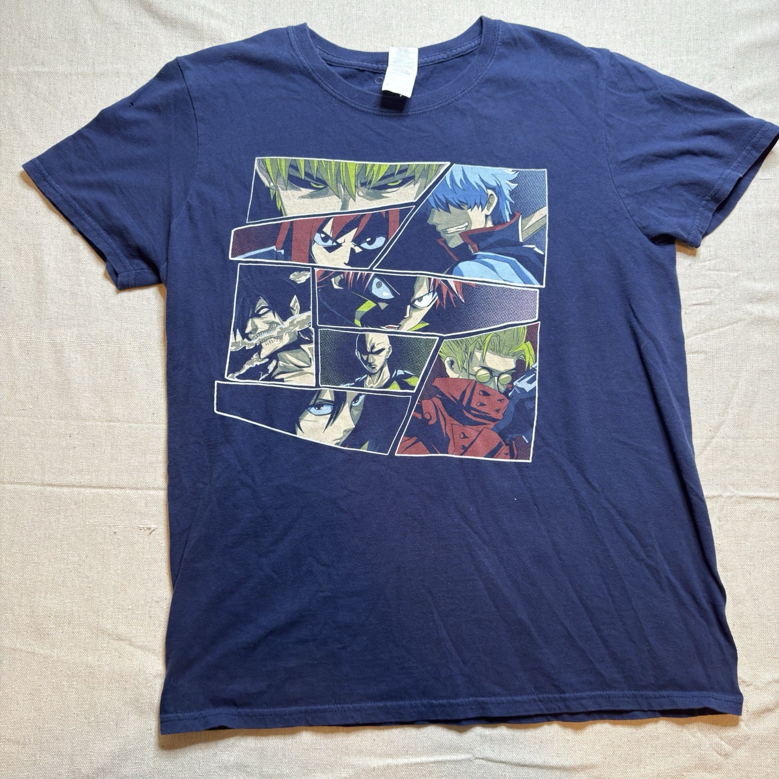 Gildan Softstyle One-Punch Man Saitama Graphic Print Blue Men’s Tee Size M