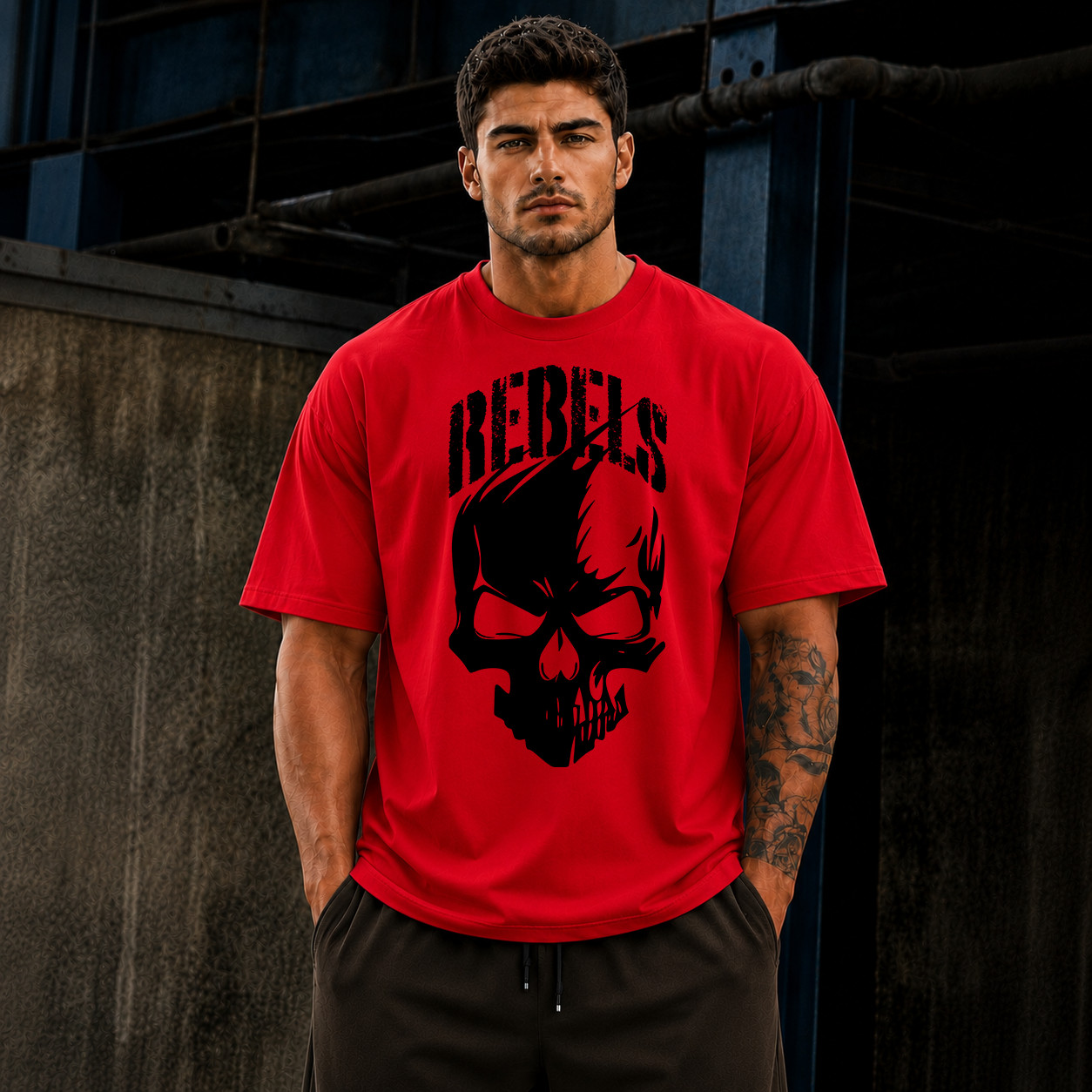 Customizable Oversized Skull Graphic Cotton T-Shirt Men’s Streetwear Gym Workout
