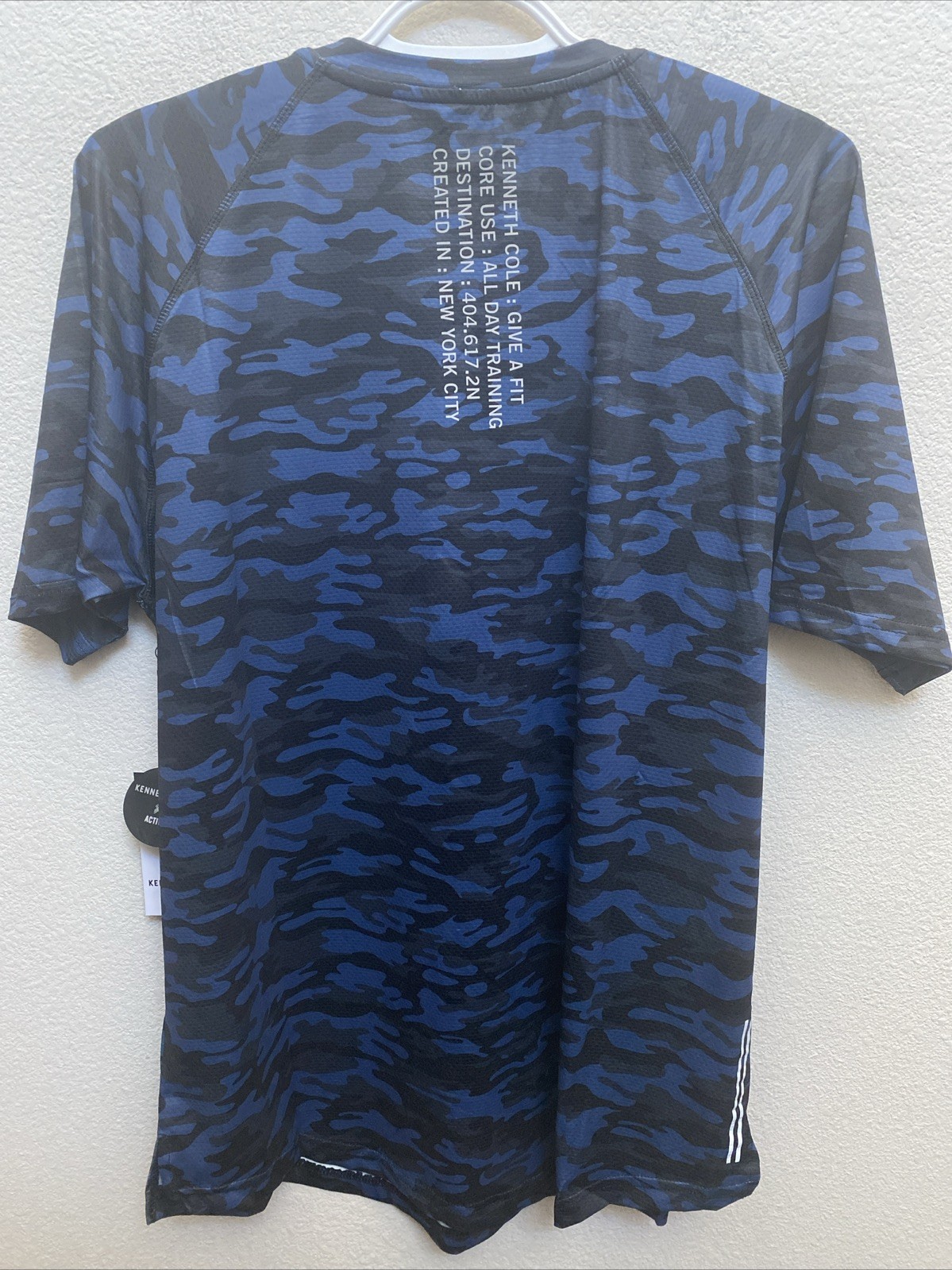Kenneth Cole Active T Shirt Large Blue Camo Crew Neck Tech SS Tee NWT $49