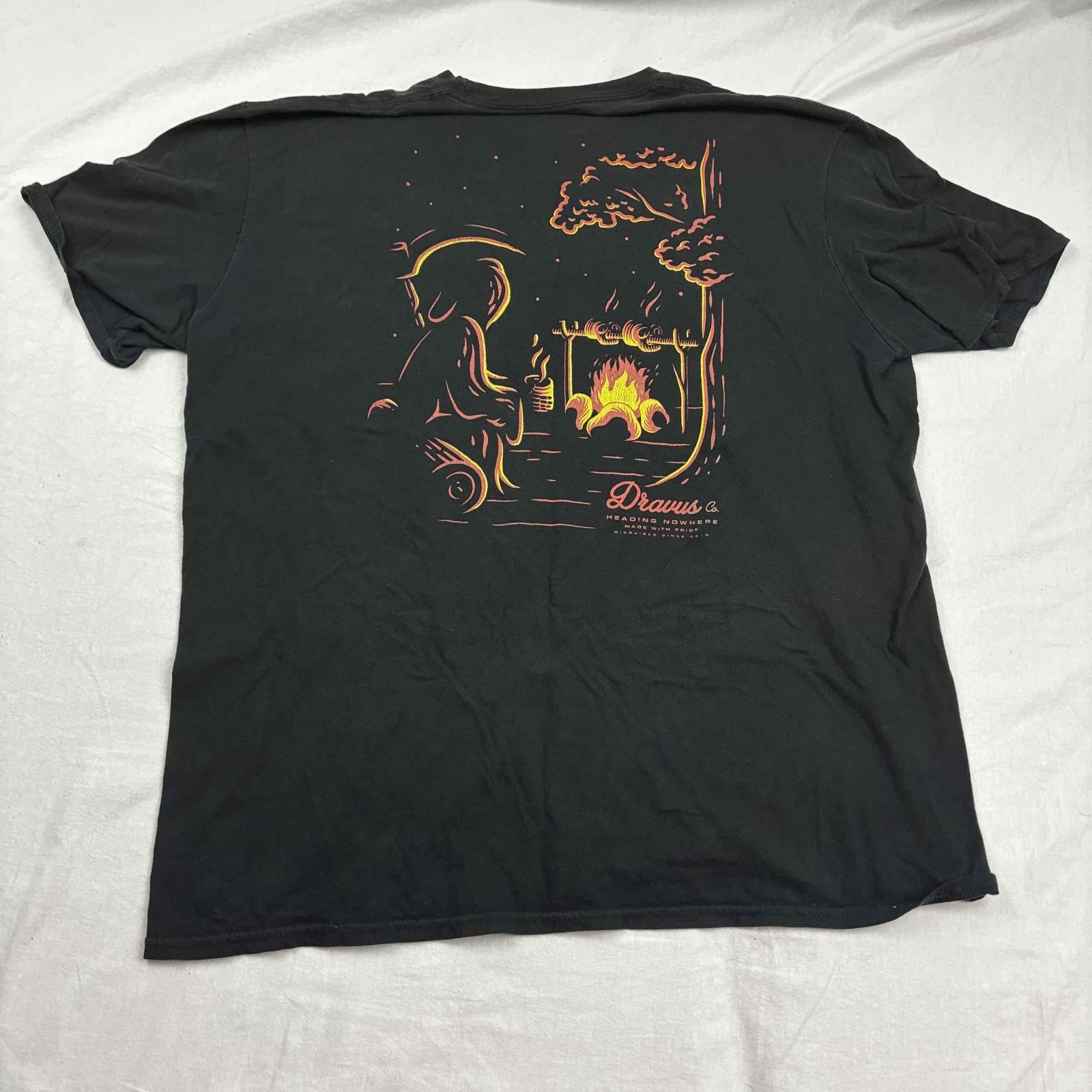 Dravus Co. Mens Graphic T-Shirt Black Yellow Crew XL Heading Nowhere