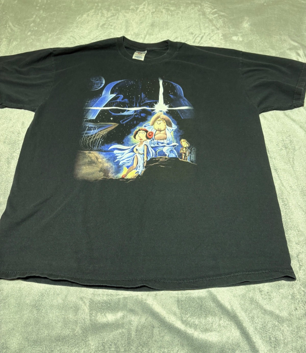 Jerzees Mens XL Black Fox Family Guy Star Wars Parody Short Sleeve Shirt 2007