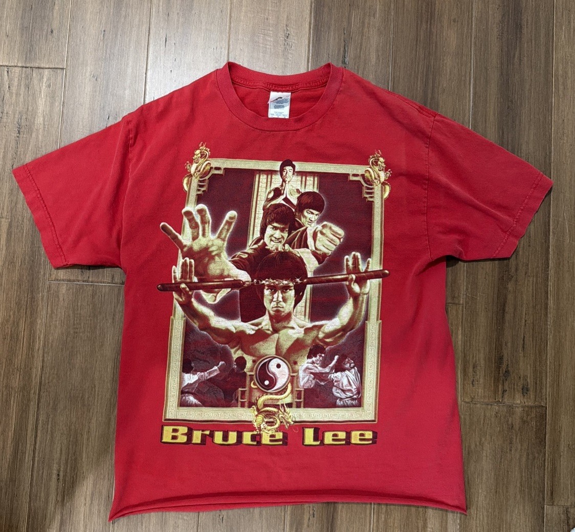 Vintage Bruce Lee Shirt Mens L Red 90s Movie Promo Has Been Cropped