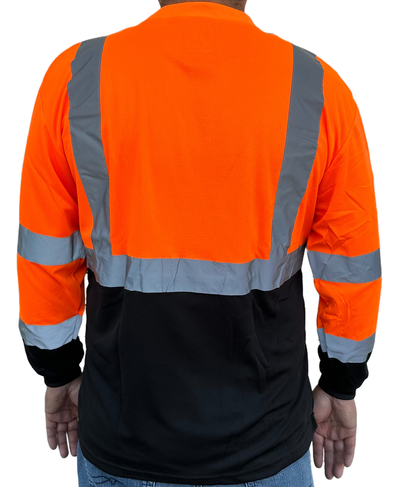 Orange High Visibility Long Sleeve Safety Shirt Reflective / Black Bottom 901-OR