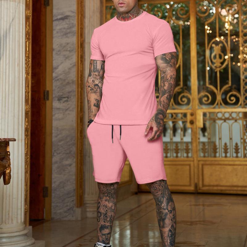 Men’s Summer Outfit 2-Piece Set Sweatsuit Short Sleeve T Shirts & Shorts Set Hot