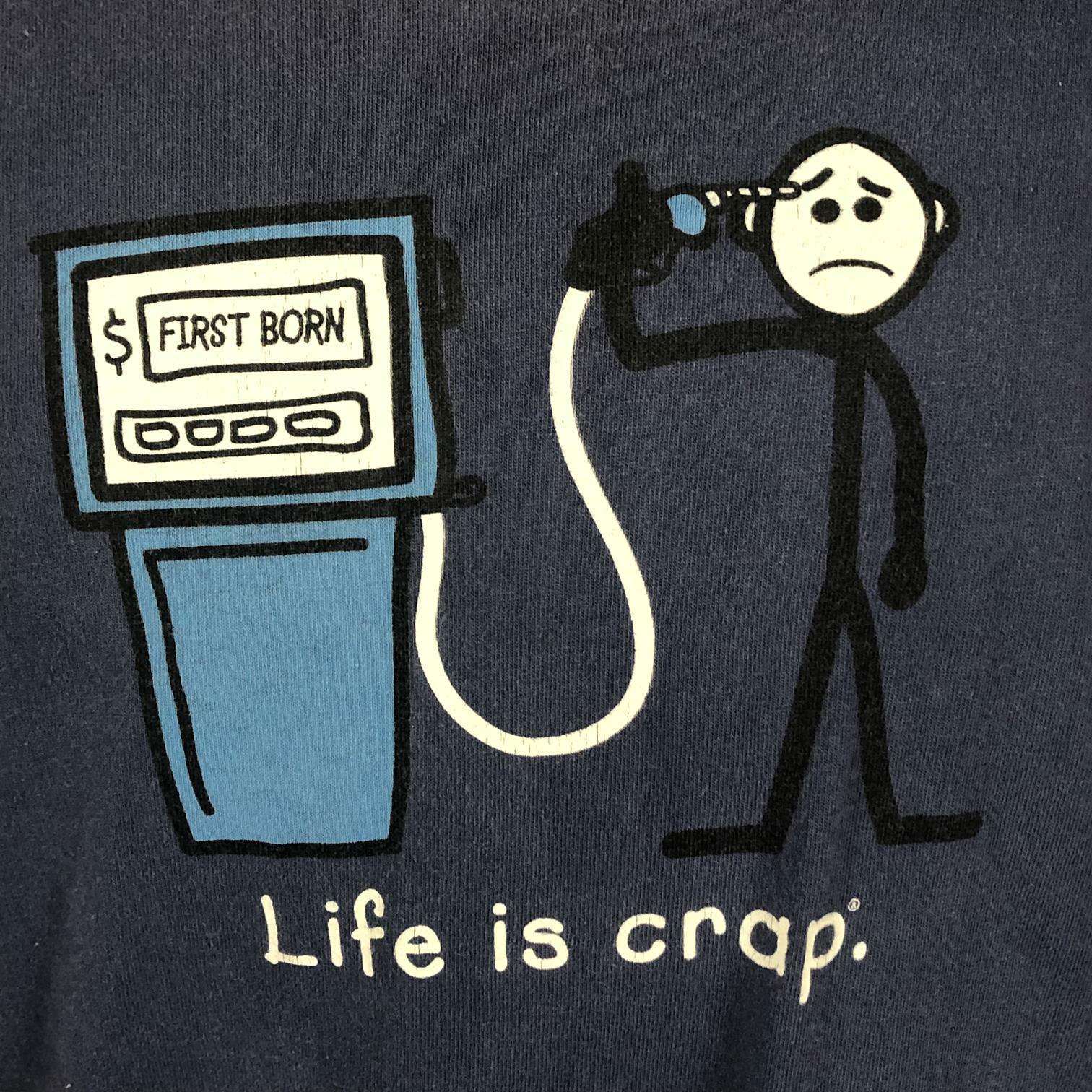 Life is Crap ‘First Born’ Blue Men’s Short Sleeve Graphic T-shirt XL
