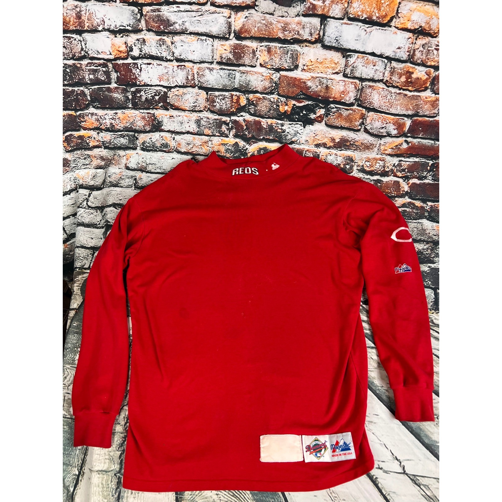Majestic Cincinnati Reds Mock Neck Shirt Mens XL Red Diamond Collection MLB USA