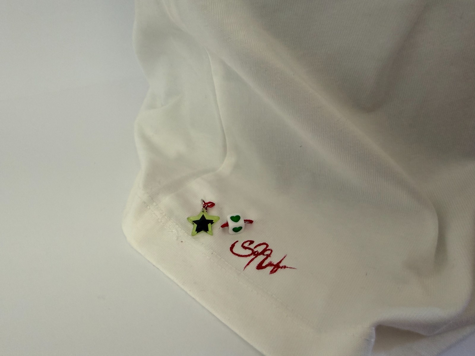 Oversized White Shirt Y2K Smiley Beaded Charms Handmade Stelle Brand