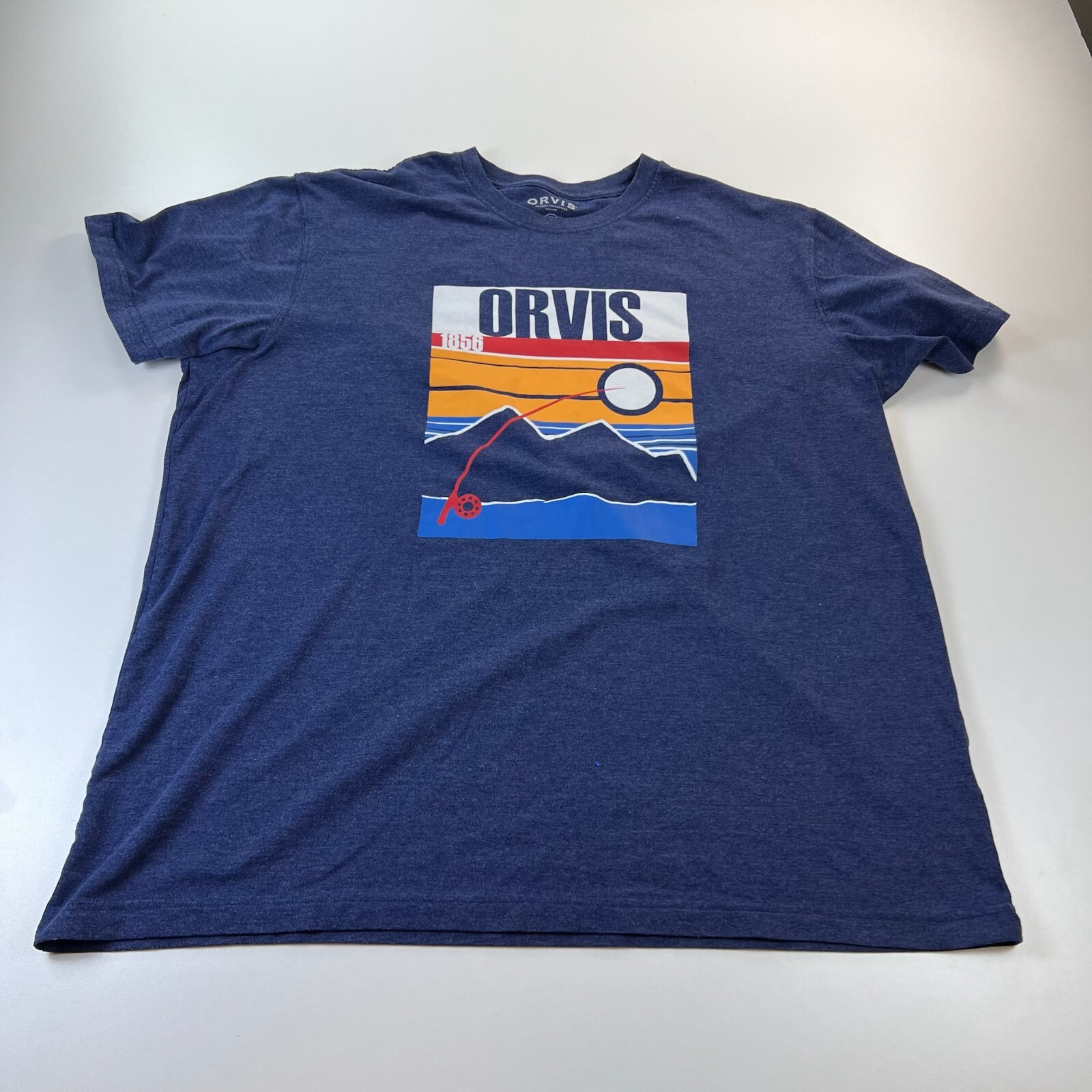 Orvis Graphic Shirt Adult Extra Large XL Blue Crew Neck Fishing Outdoors Casual