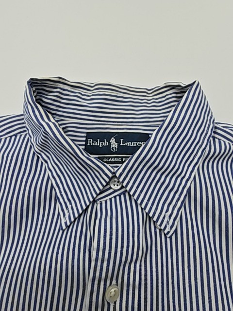 Ralph Lauren Boys Blue Striped Button Up Shirt Size 16 Slim Classic