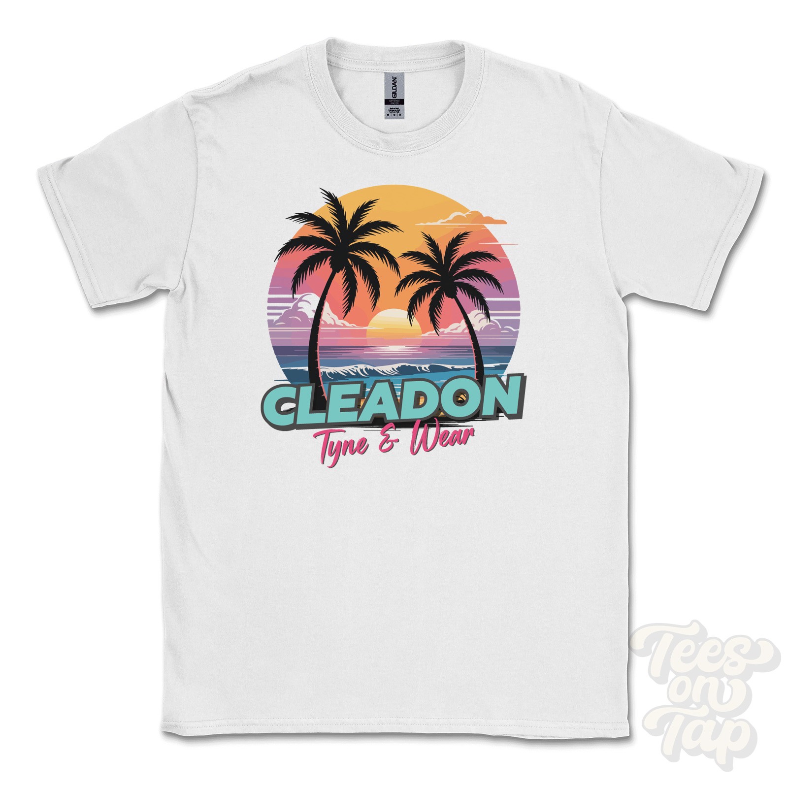 CLEADON TYNE & WEAR T-SHIRT – Retro Miami Style Funny UK Summer Parody