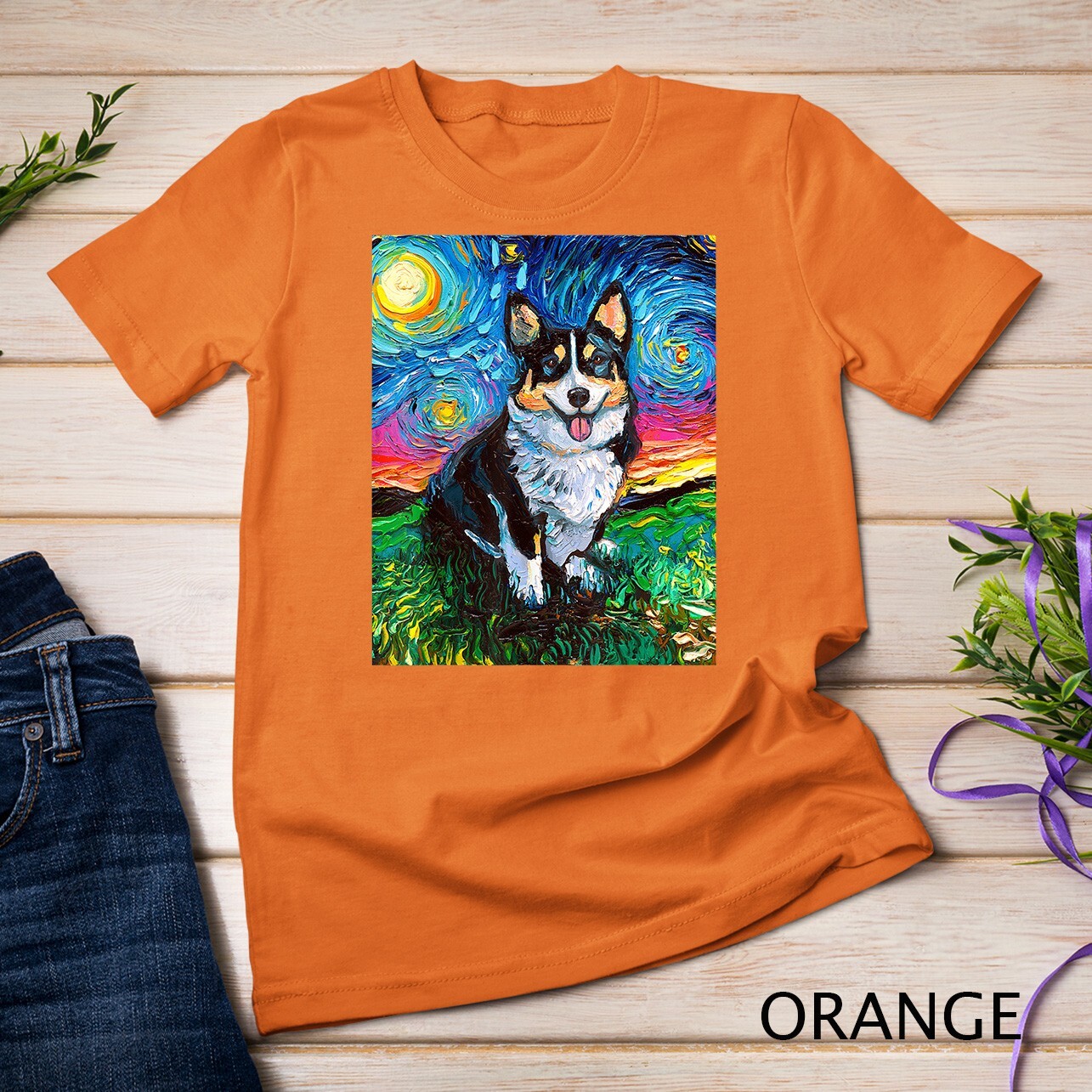 Tri Color Pembroke Welsh Corgi Starry Night Dog Art Unisex T-shirt