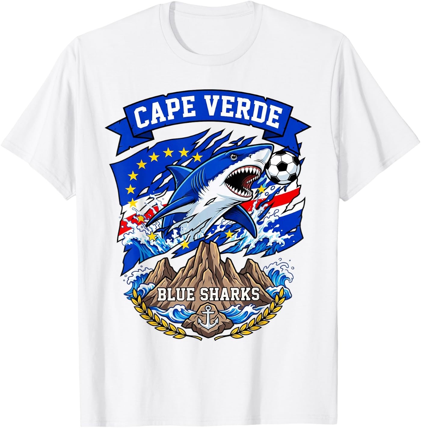 Cape Verde Flag Shark Cape Verdean Roots Cabo Verde Fans T-Shirt