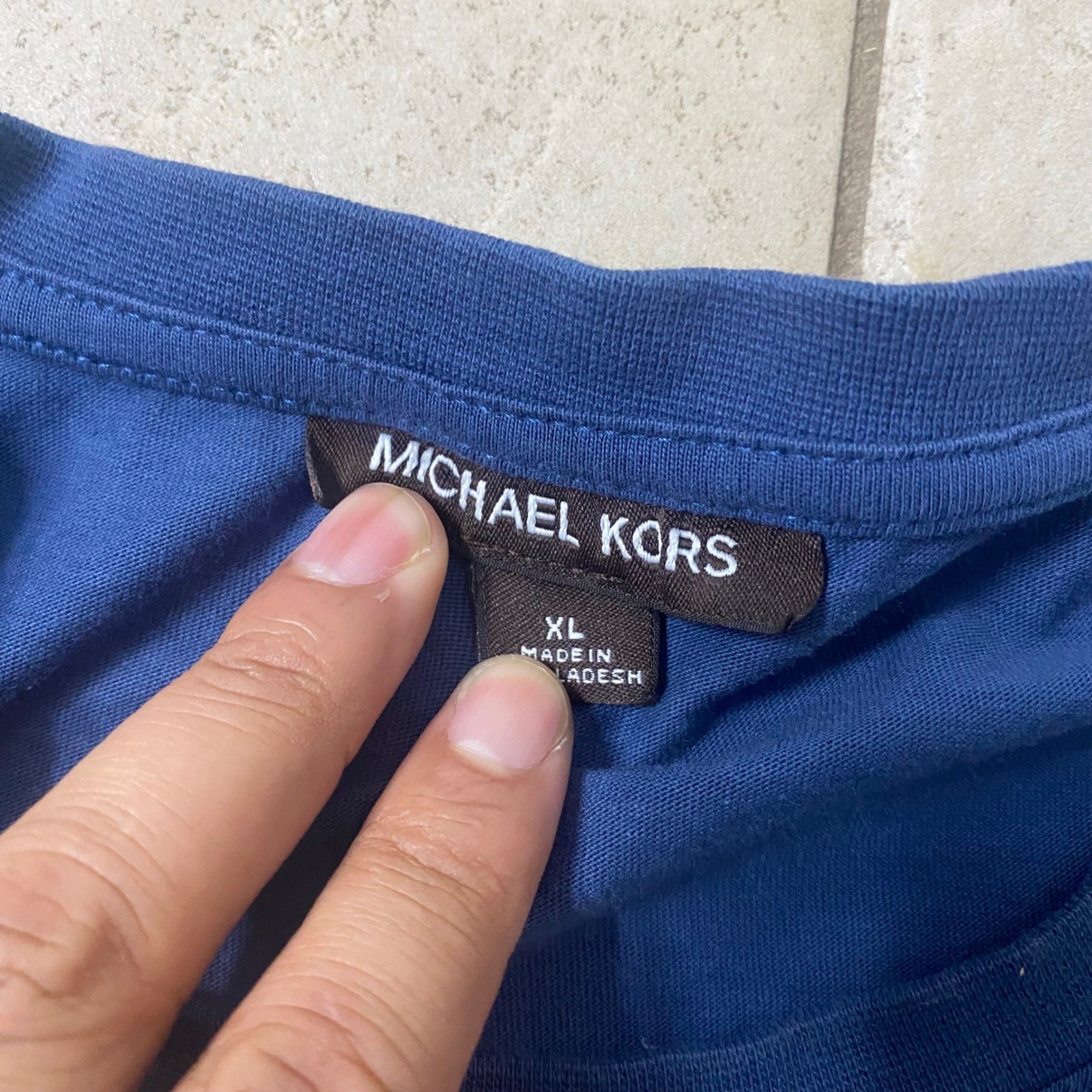 Michael Kors MK Mens Blue Crew Neck T Shirt With White Stripe Accent XL