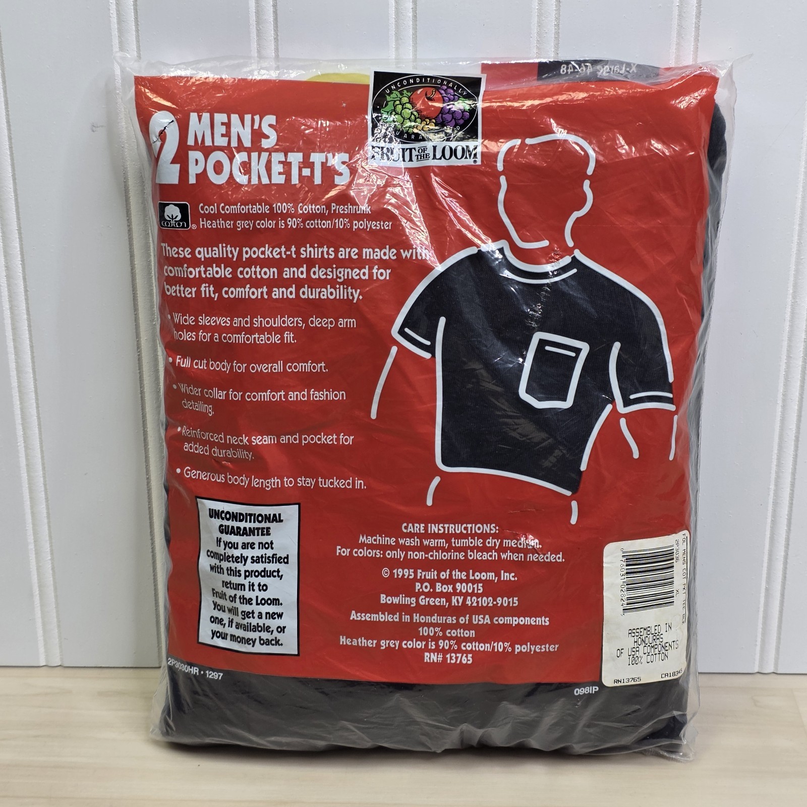 1995 2 Pack Fruit of the Loom Pocket Shirt NOS Vintage XL Black Made In USA