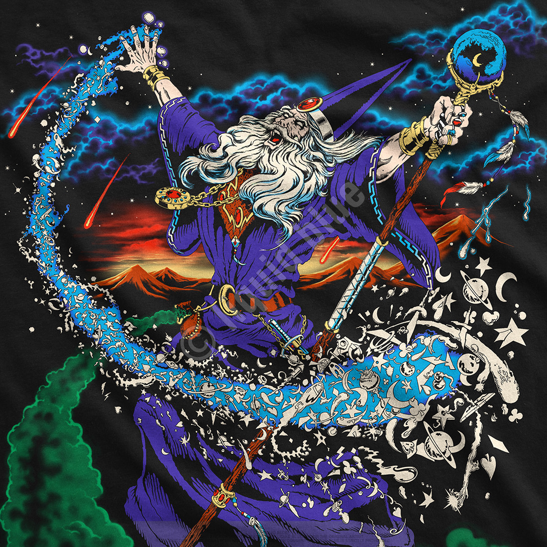 WIZARD-Big Print 2 SD T-SHIRT S,M,L,XL,XXL LIQUID BLUE Merlin,Potter,Necromancer