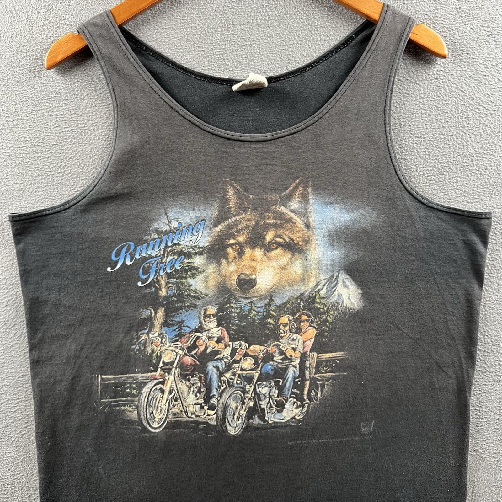 Vintage 3D Emblem Wolf Tank Top Mens Large Black Faded Sleeveless Biker Sturgis