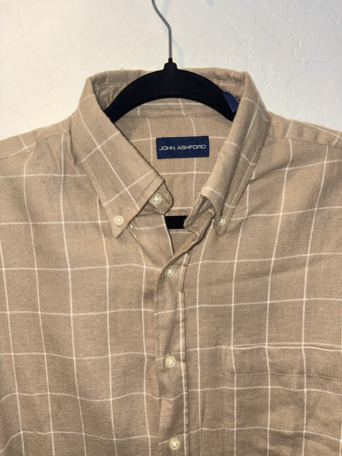 New John Ashford Beige Flannel Plaid Shirt Small
