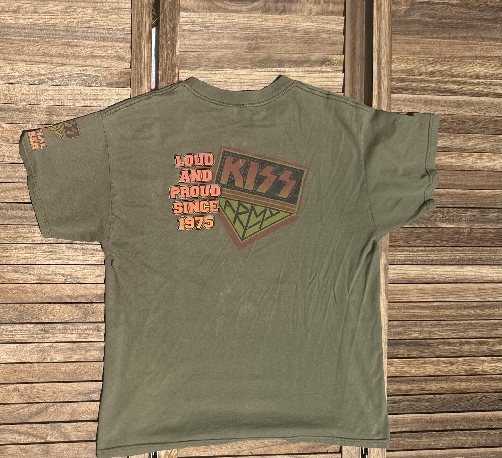 KISS Army Loud and Proud Since 1975 Band T-Shirt Olive Green Size L
