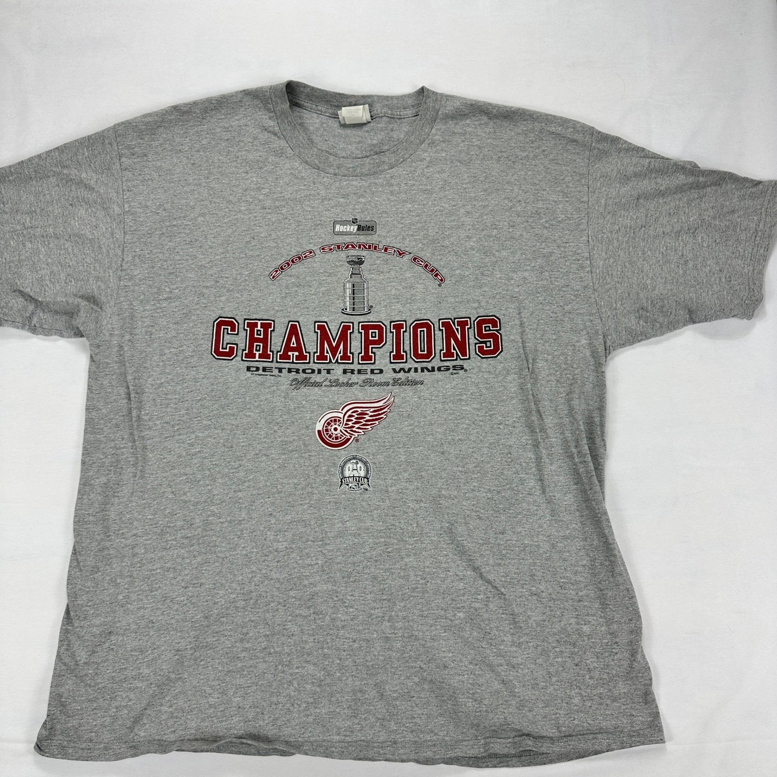 Vintage 2002 Detroit Red Wings Stanley Cup Champions Tee Lee Sport 2XL Gray