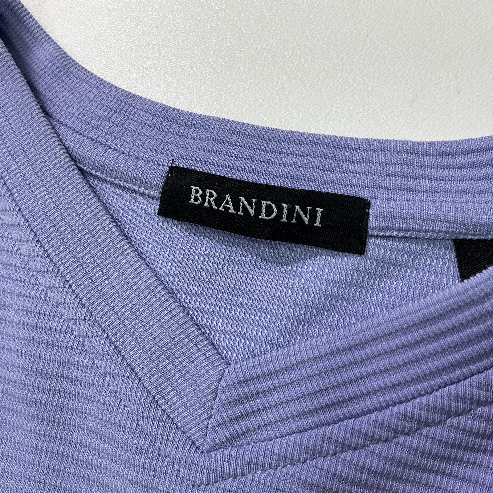 Brandini Shirt Mens 2XL Purple V Neck Short Sleeve Textured Modal Blend Made USA