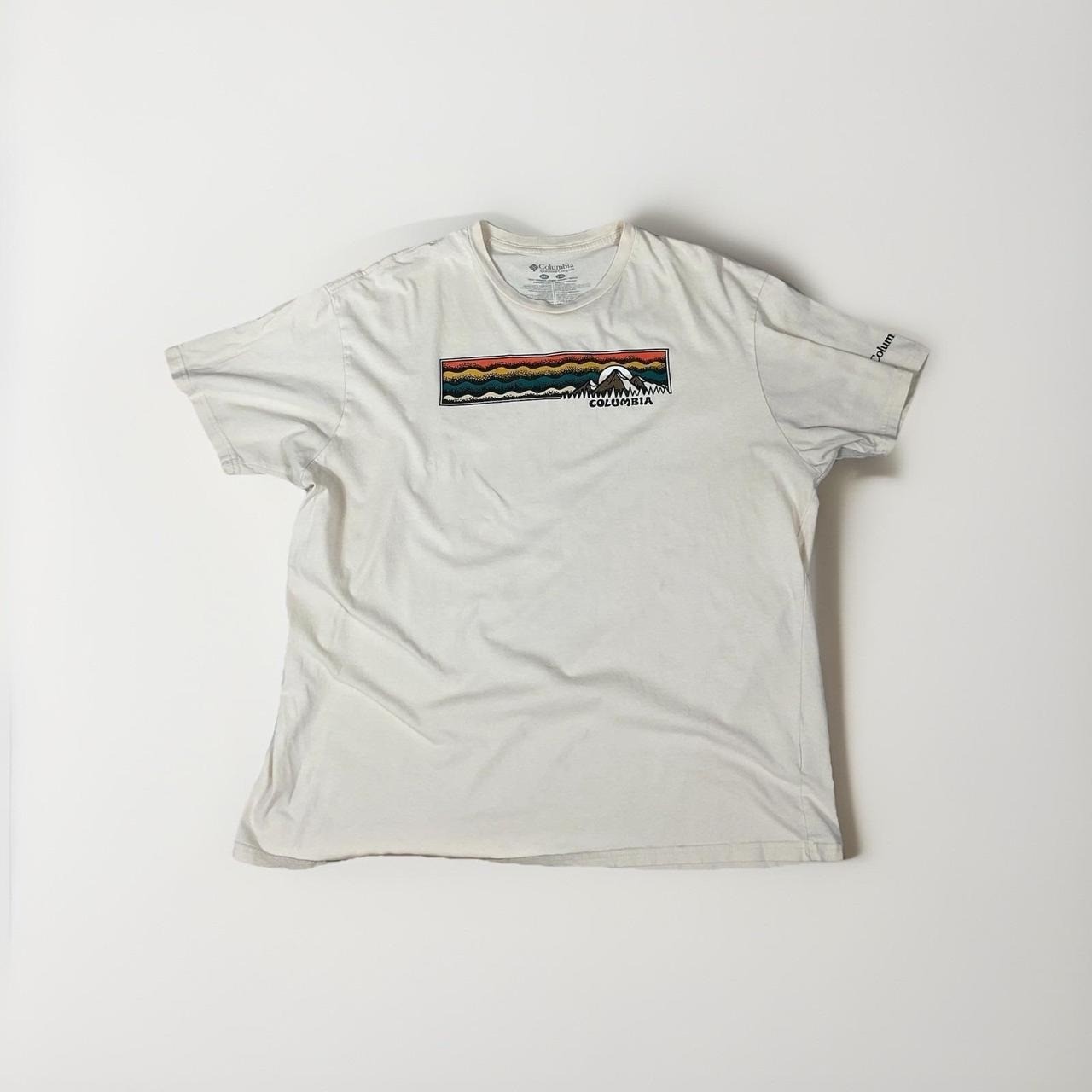 Columbia Shirt Mens XXL Short Sleeve Beige Graphic Outdoor Nature Classic USA