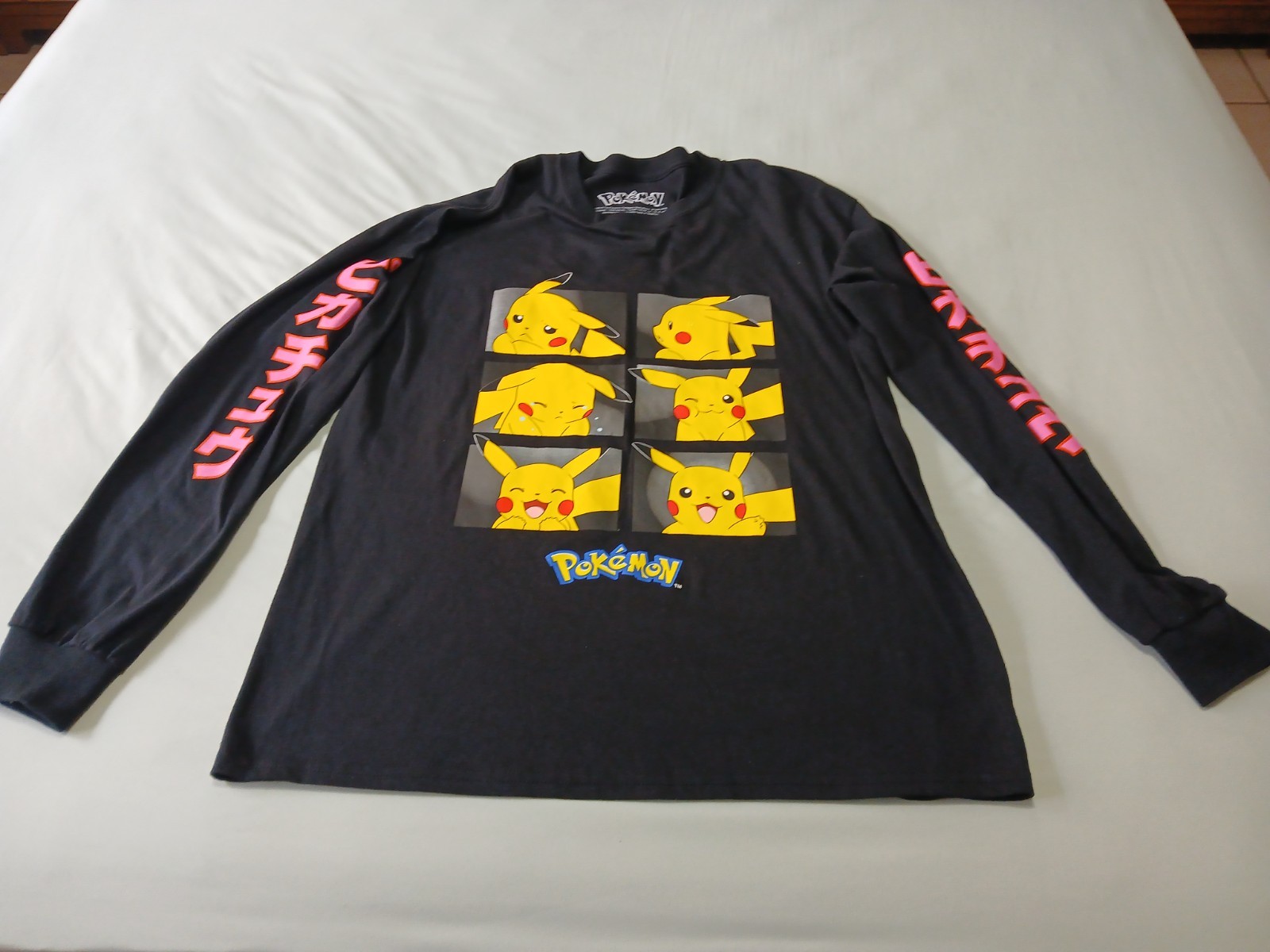 Pokemon Pikachu Black Graphic Long Sleeve T Shirt Mens Sz L Large