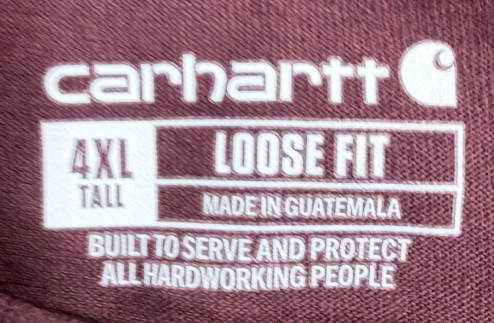 Men’s 4XL Tall Maroon Carhartt K87 Loose Fit Short Sleeve Pocket Cotton T-Shirt