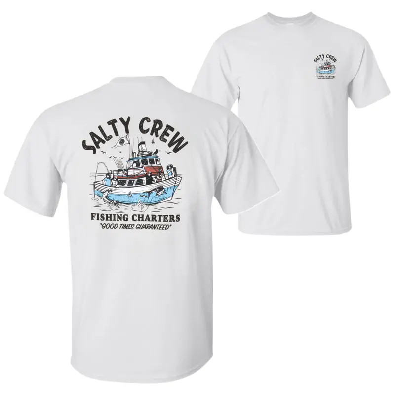 SALTY CREW Fishing Charters T-Shirt, Offshore Boat Angler Graphic Tee, Soft Cott