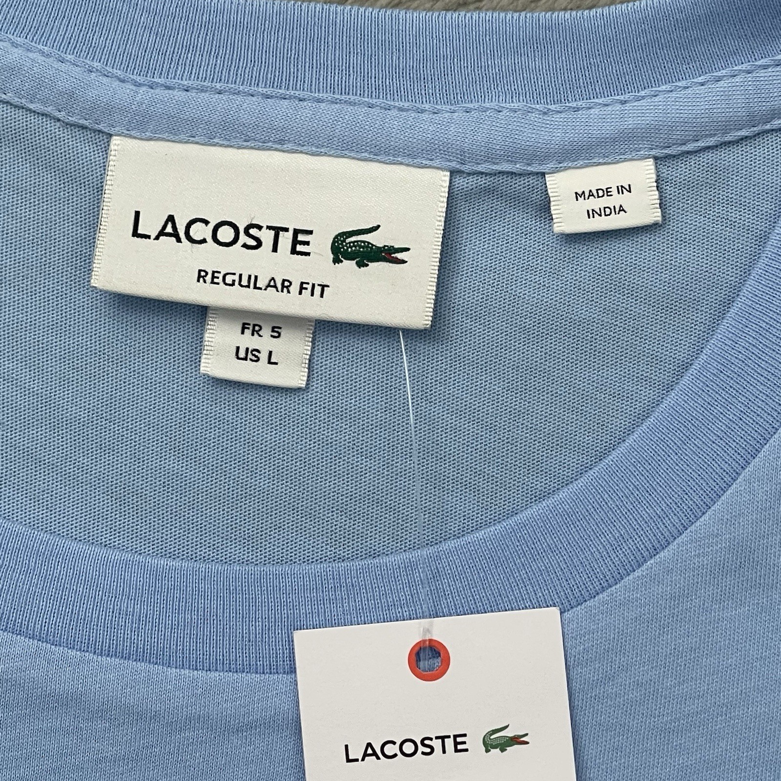 Lacoste T-Shirt Regular Fit Men’s L Solid Light Blue Cotton Logo Crew Neck NWT