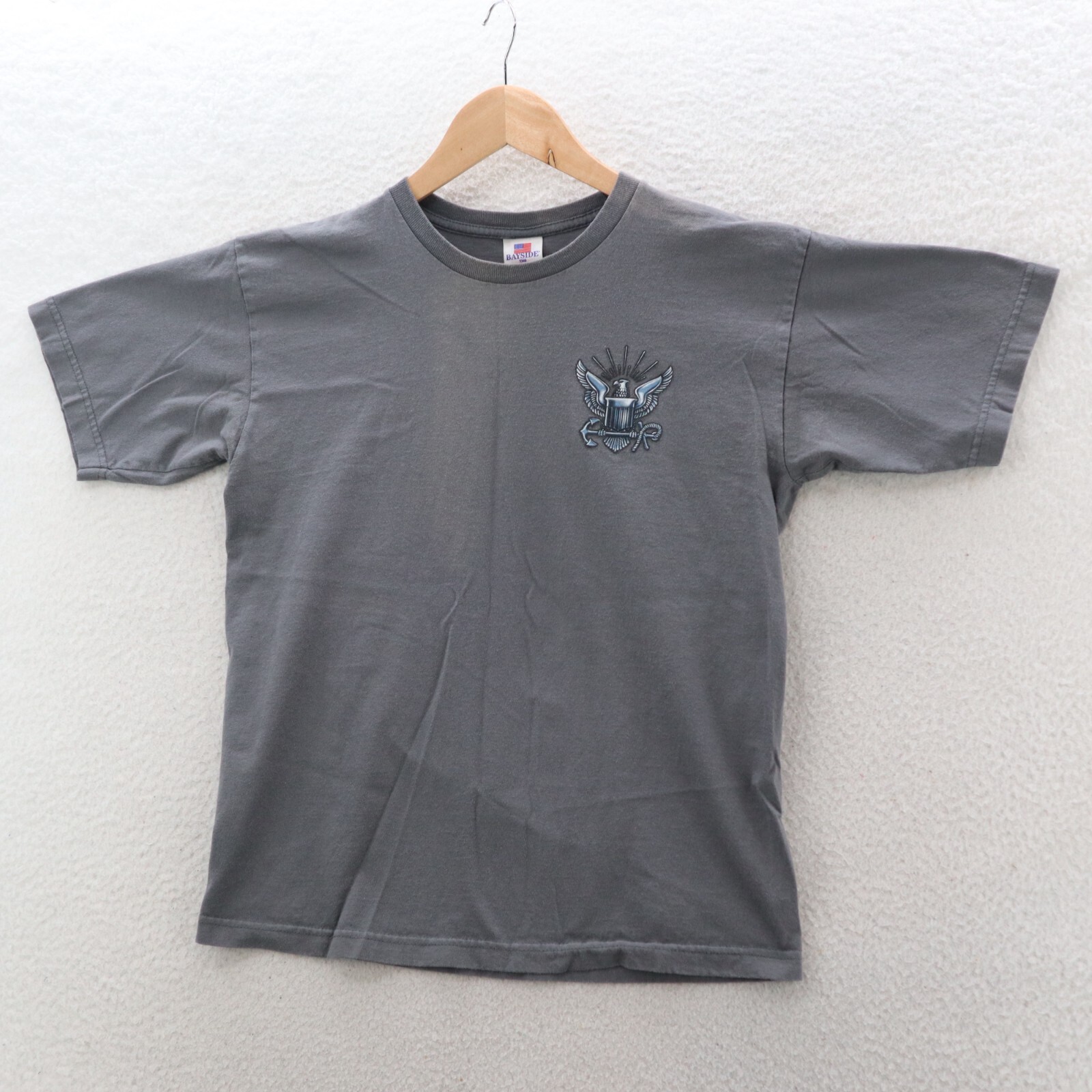 U.S. Navy T Shirt Mens Medium Gray Double Sided Military America Eagle Patriotic