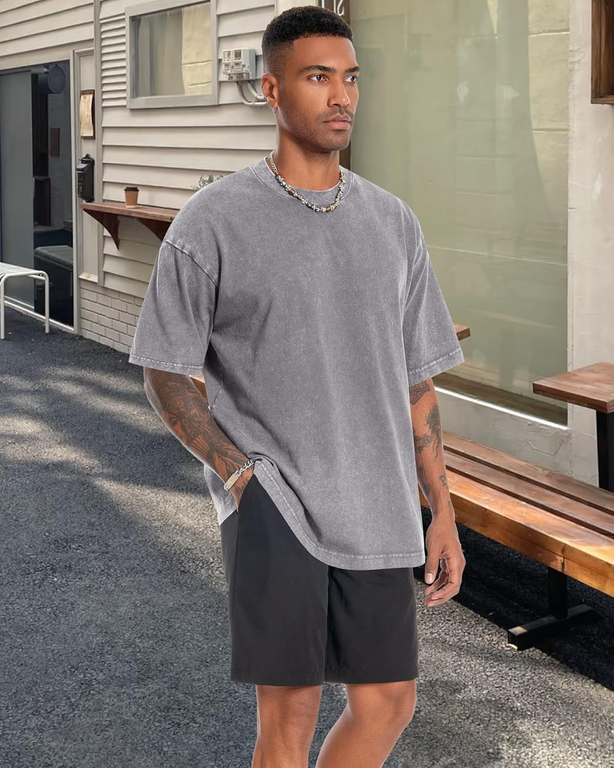 Oversized Tshirt for Men Short Sleeve Vintage Washed Cotton Basic Loose Tee 2026