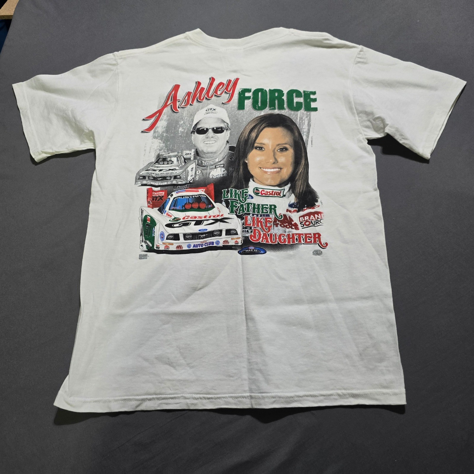 Anvil Ashley Force Racing T-Shirt Mens Medium White Signed NHRA Drag Racing Tee