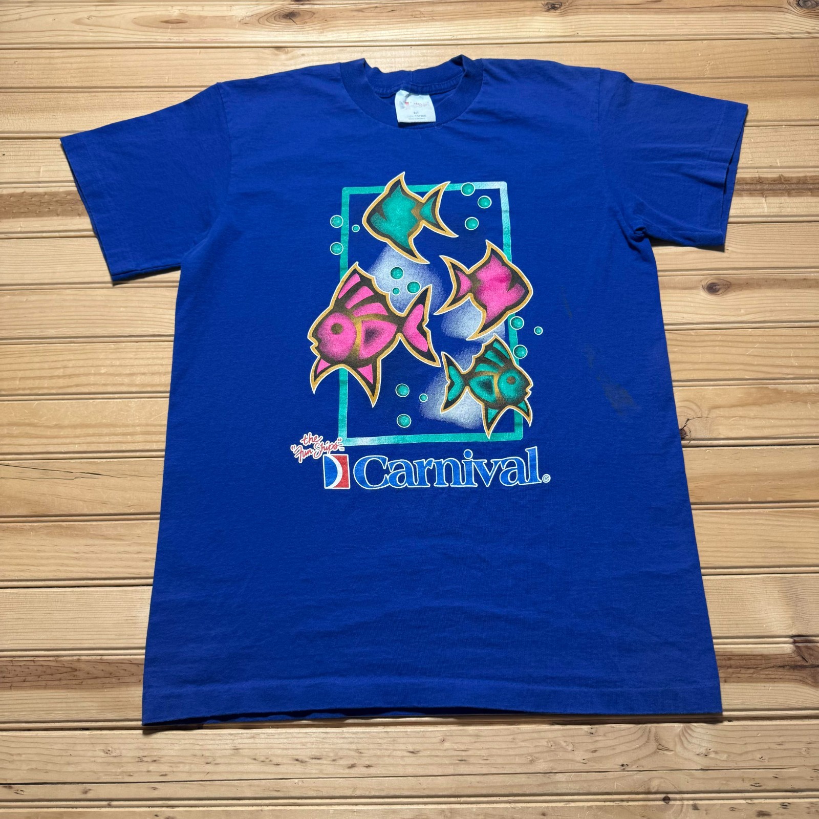Vintage 90s The Fun Ships Carnival Cruise Fish Single Stitch Shirt Made Medium