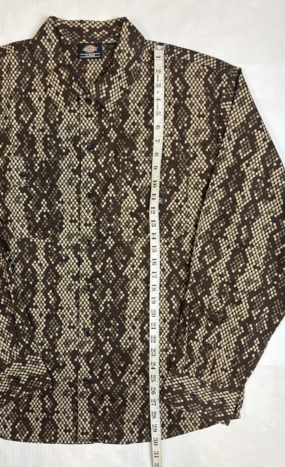 Dickies Button Up Mens Long sleeve Shirt Digital Snake Skin Camo Size XL