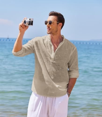 Men’s Shirt Long Sleeve Size 4X-Large Relaxed Fit COOFANDY Mens Cotton Linen