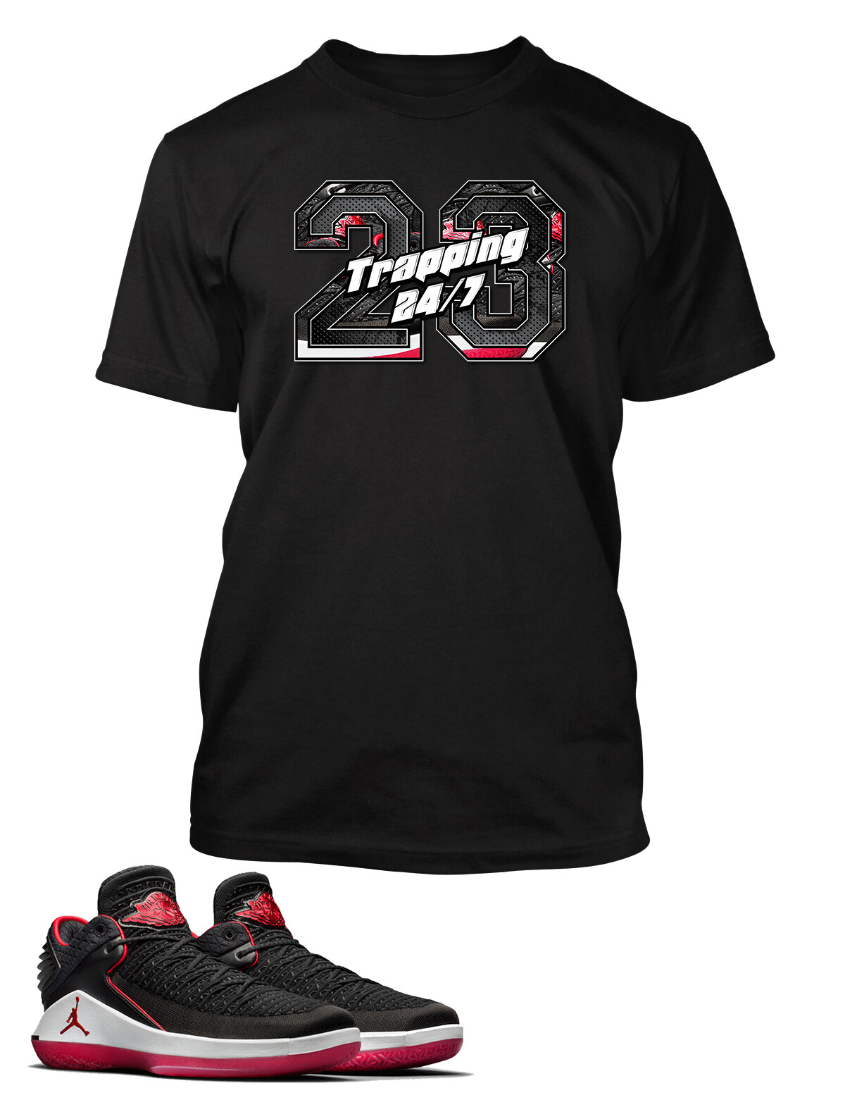 Men’s Sneaker Tee Shirt To Complement J32 Low Bred Shoe Trapping 24/7 Tee