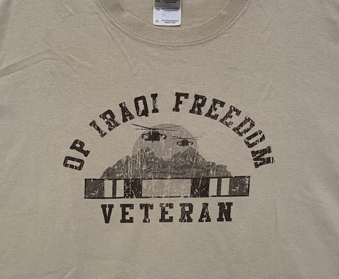 Operation Iraqi Freedom Veteran t-shirt XL Tan Short Sleeve Cotton
