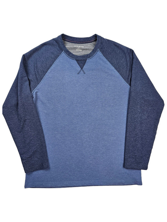 Orvis T-Shirt Mens Large Navy Blue Gray Long Sleeve Tee Cotton Crew Neck Sweater