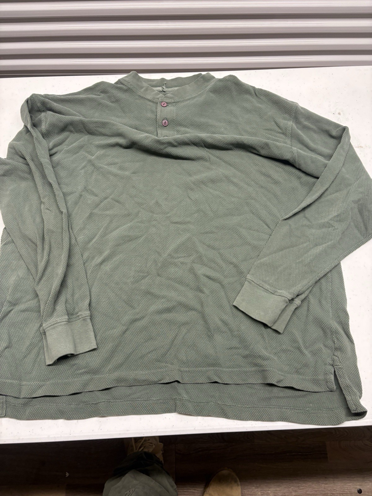 Vintage Cabela’s Outdoor Gear Waffle Knit Thermal Henley Shirt XL Olive USA