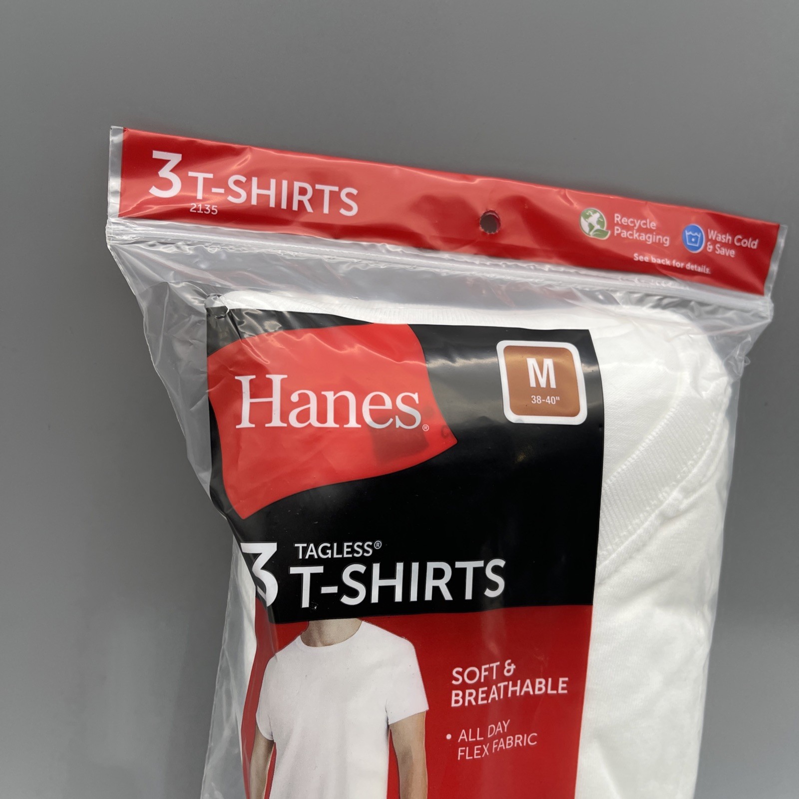3 Pack Hanes Men’s Crew Neck, Tagless T-Shirts White Size M Brand New