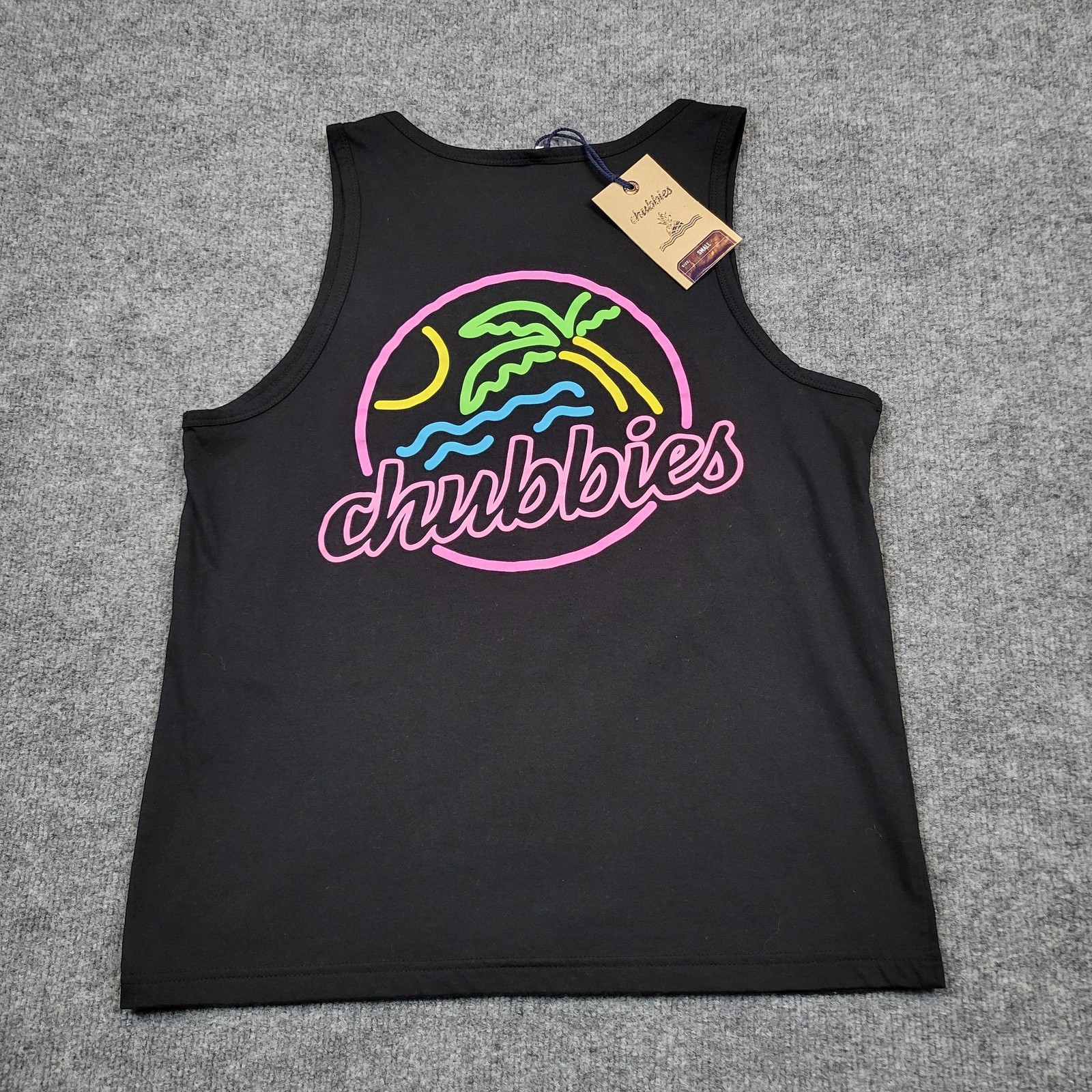 Chubbies Shirt Mens Small Black Neon Dream Tank Top Tropical Beach Graphic Tee