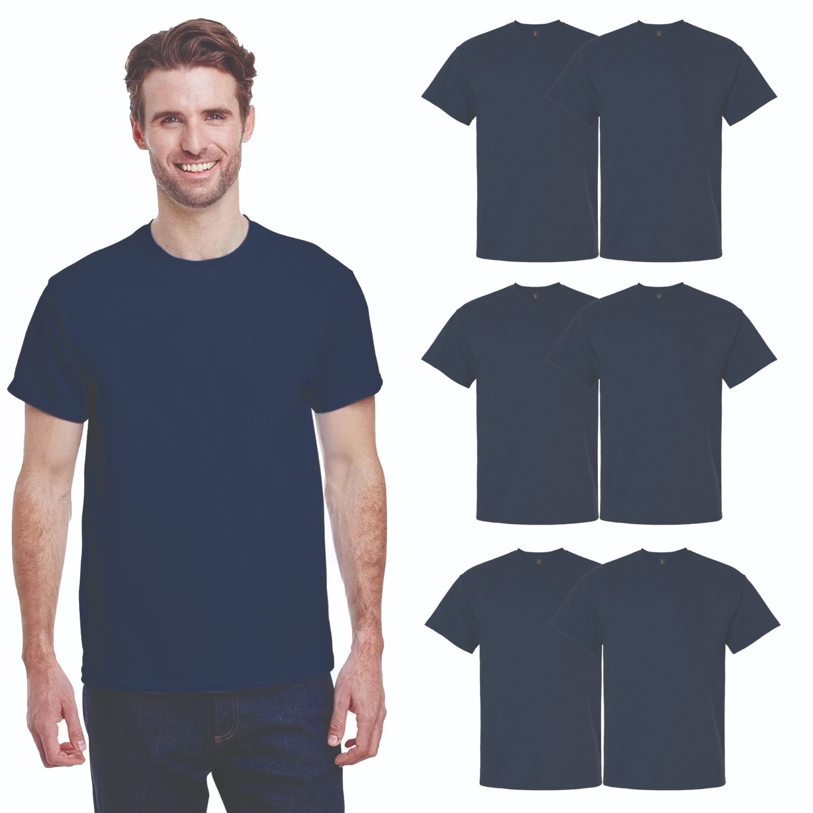 Gildan Men’s Heavy Cotton T-Shirt Navy 6-Pack S-5XL 100% Cotton Short Sleeve Tee