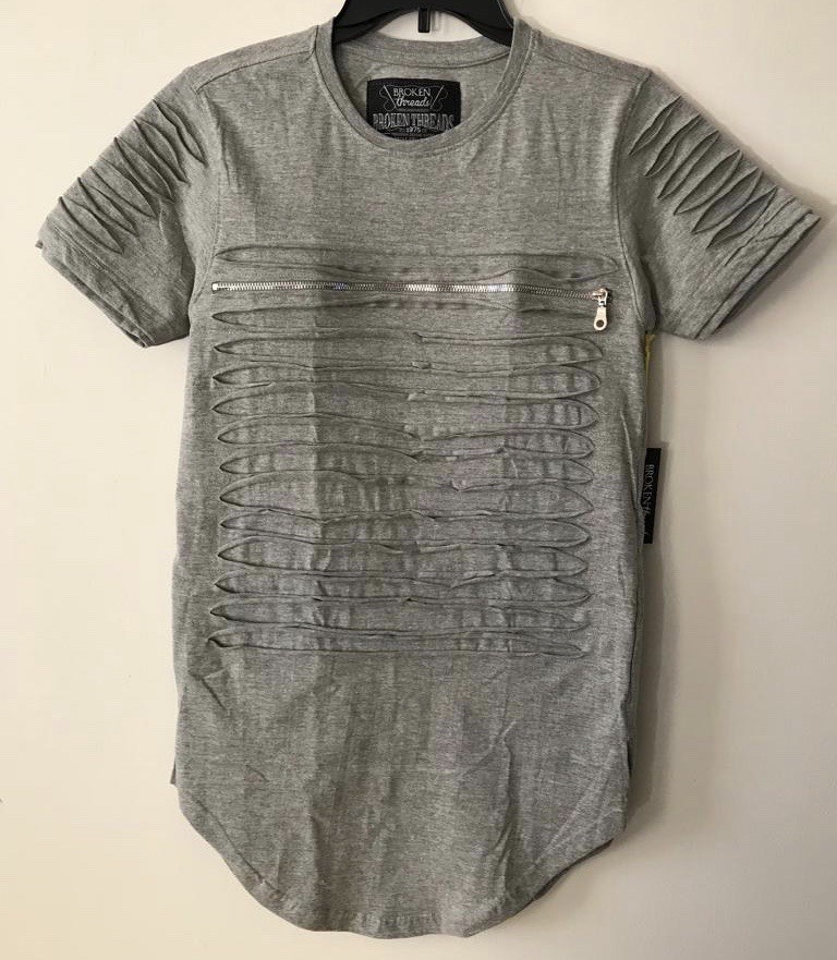 Broken Threads Mens Short Sleeve Crewneck Casual Fashion T-Shirt Gray Grey Small