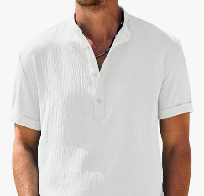 Coofandy Henley Button Tee Shirt Men’s White Size XL New Band Collar Lightweight